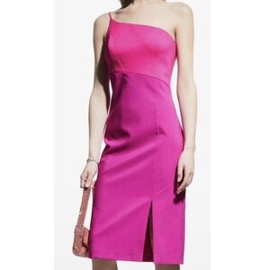 Aidan by Aidan Mattox Hot Pink One-Shoulder Midi Dress